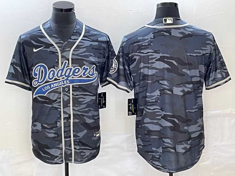 Men%27s Los Angeles Dodgers Blank Gray Camo Cool Base With Patch Stitched Baseball Jersey
